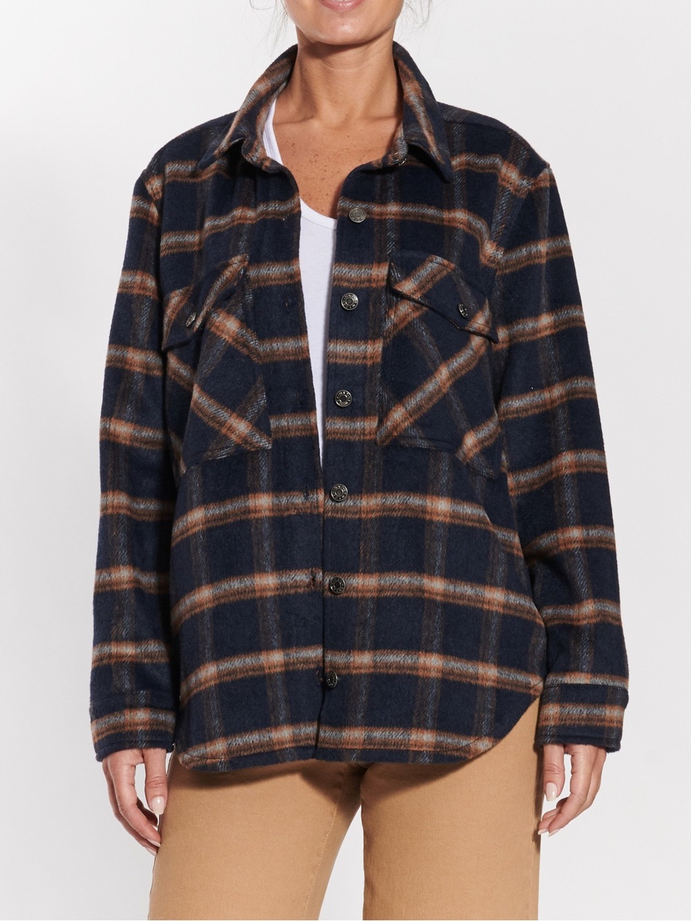 Oat New York Navy and Brown Boxy Shacket MSRP-$324
